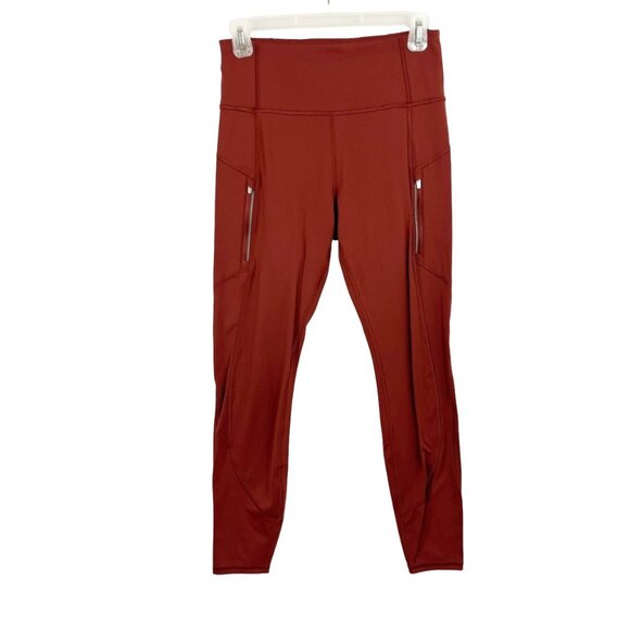 Athleta Rainer Tight Burnt Orange Zipper Leggings Workout Athletic Size Small - Picture 1 of 9